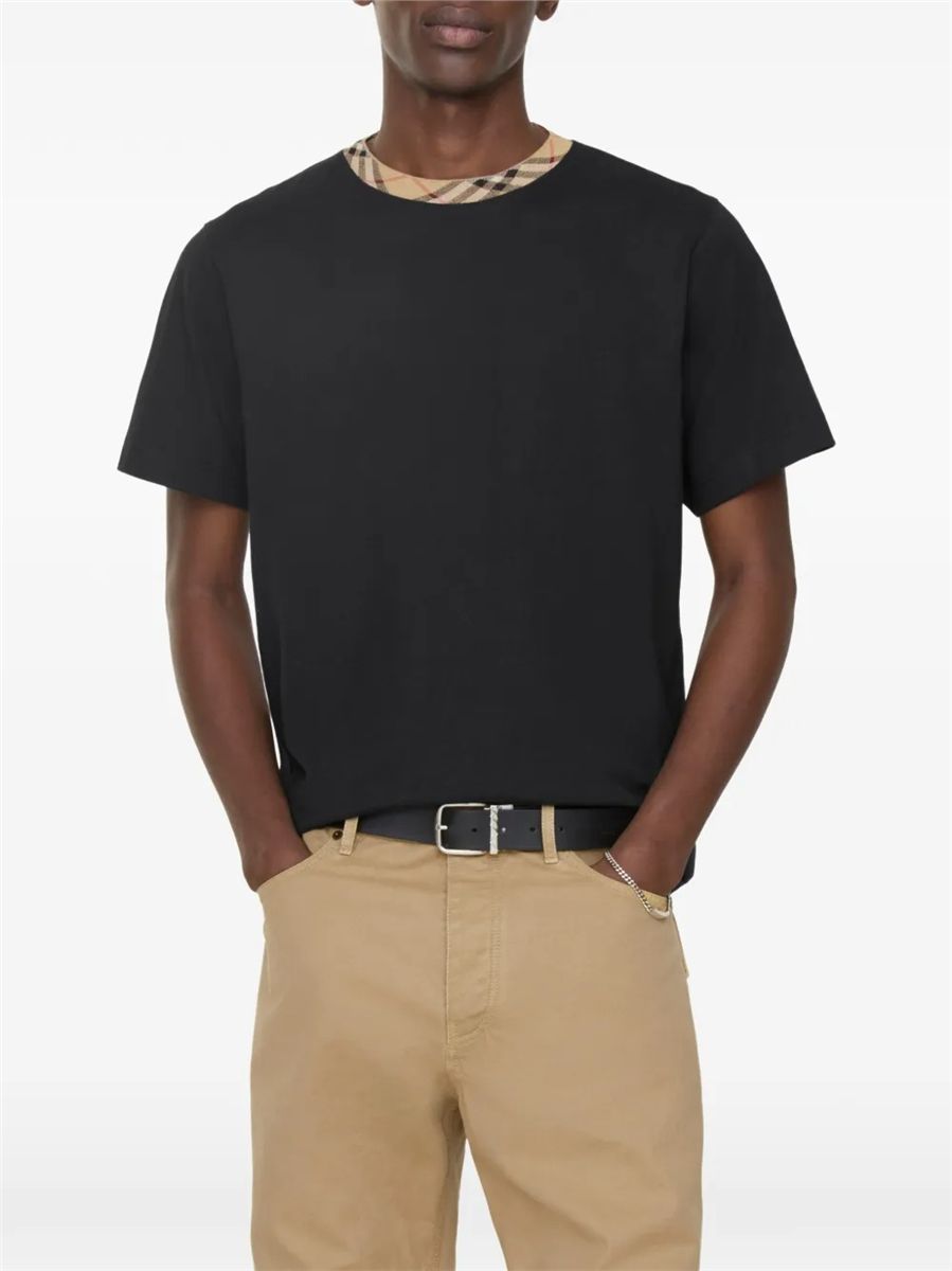 Check trim cotton t-shirt-BURBERRY-Verso
