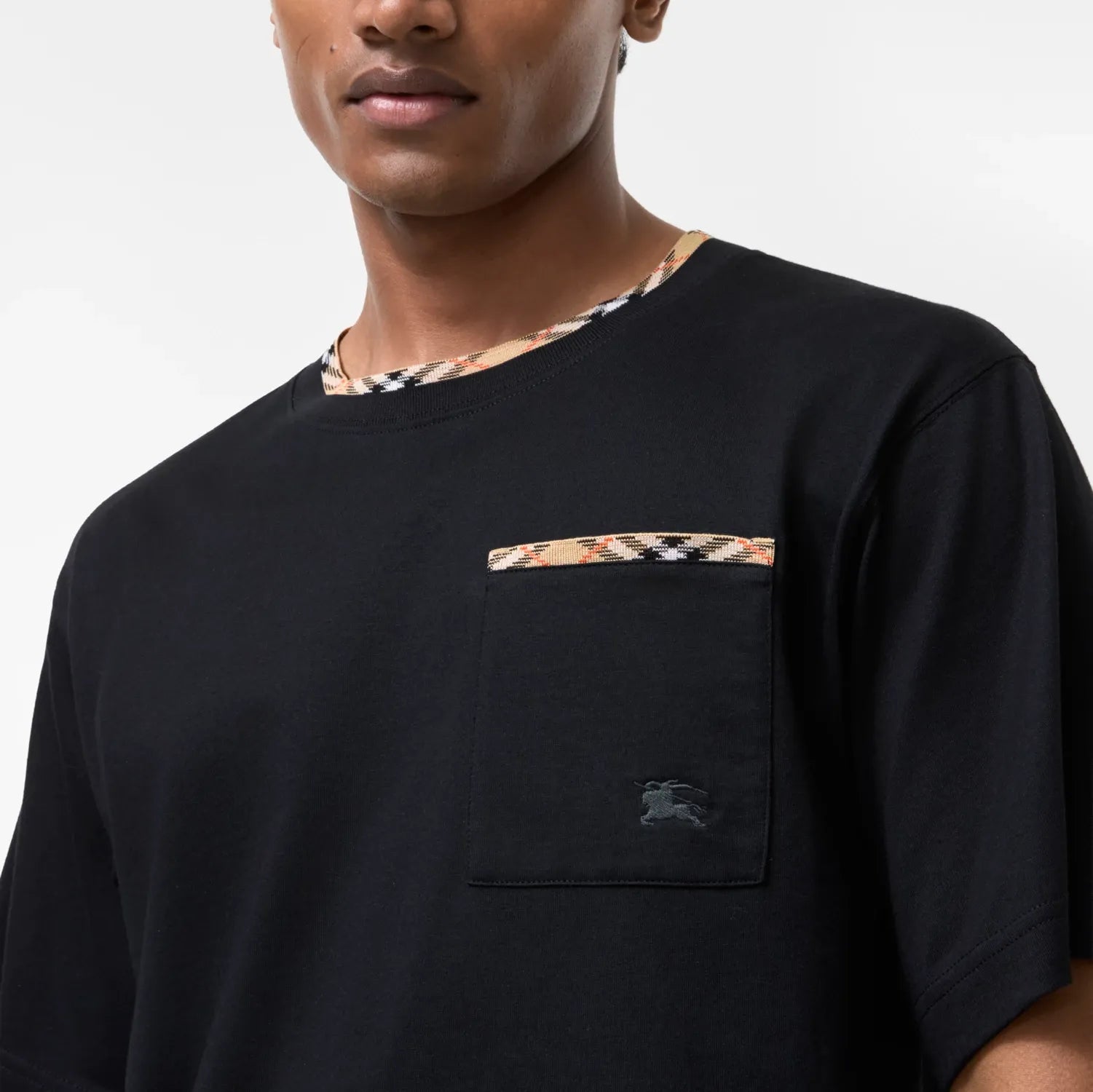 Check trim cotton t-shirt-BURBERRY-Verso