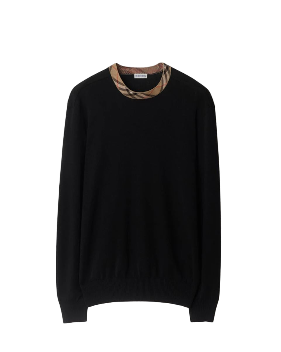 Check trim wool sweater