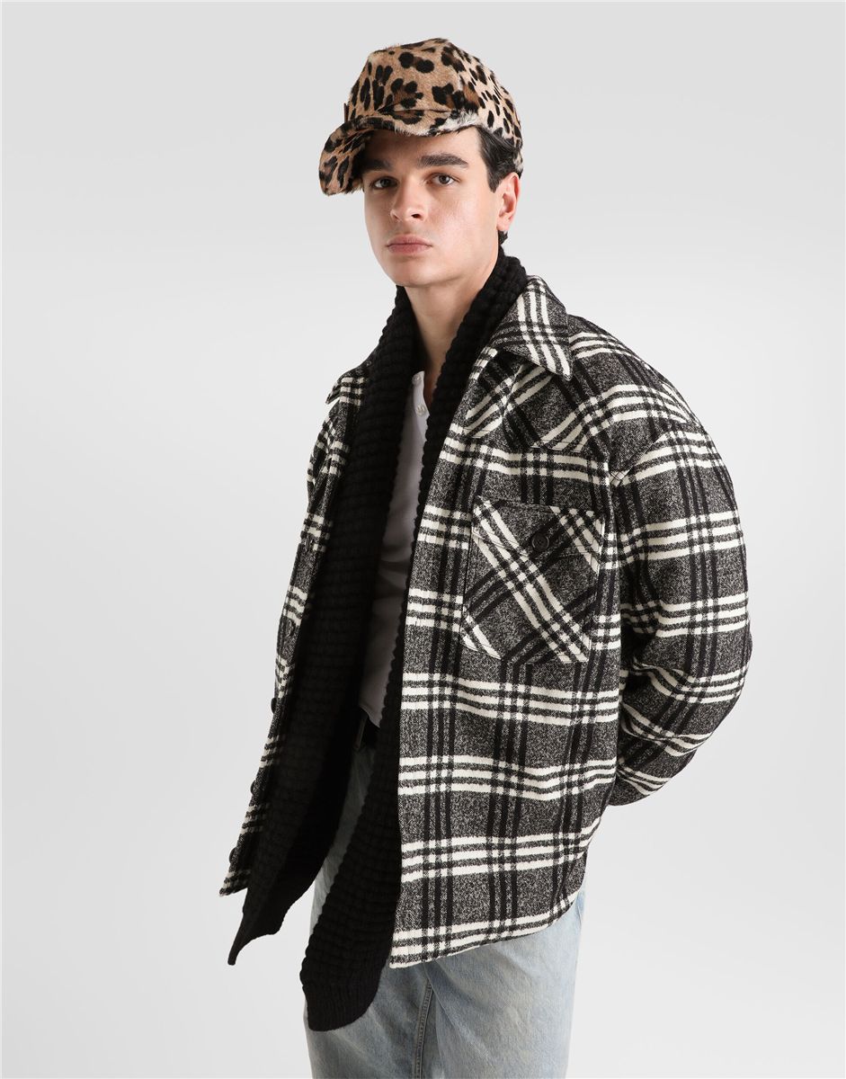 Check wool blend shirt jacket-DOLCE&GABBANA-Verso