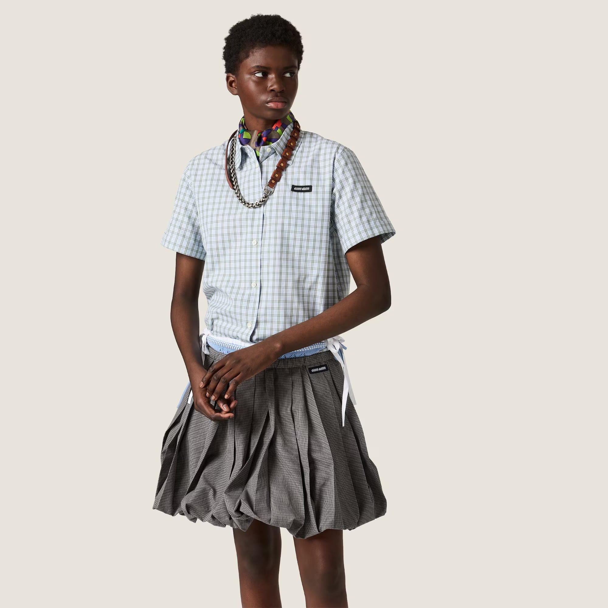 Checked poplin shirt-MIU MIU-Verso