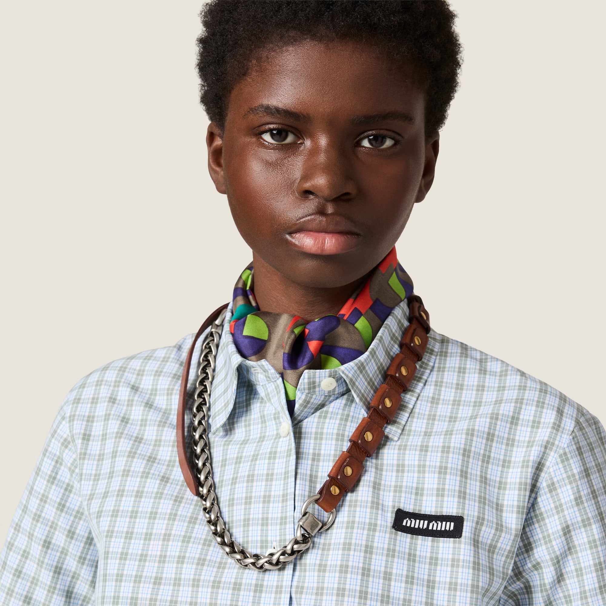 Checked poplin shirt-MIU MIU-Verso