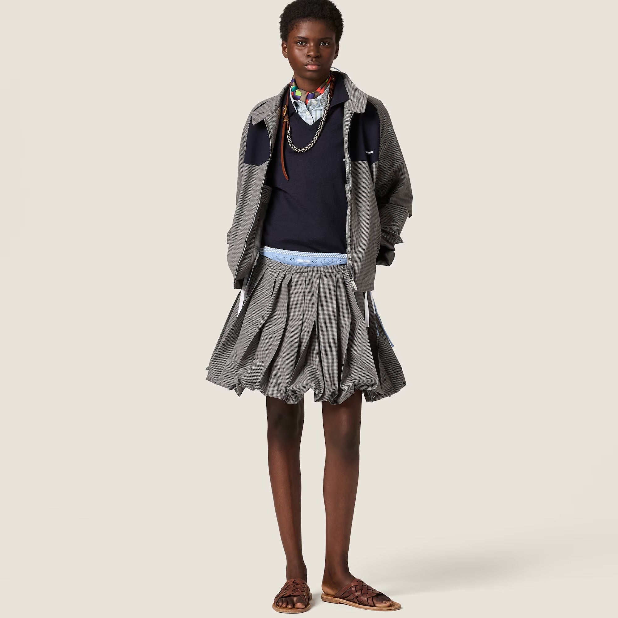 Checked poplin shirt-MIU MIU-Verso