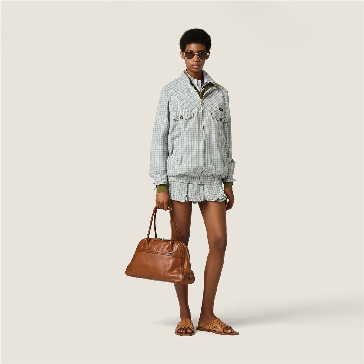 Checked technical fabric blouson jacket-MIU MIU-Verso