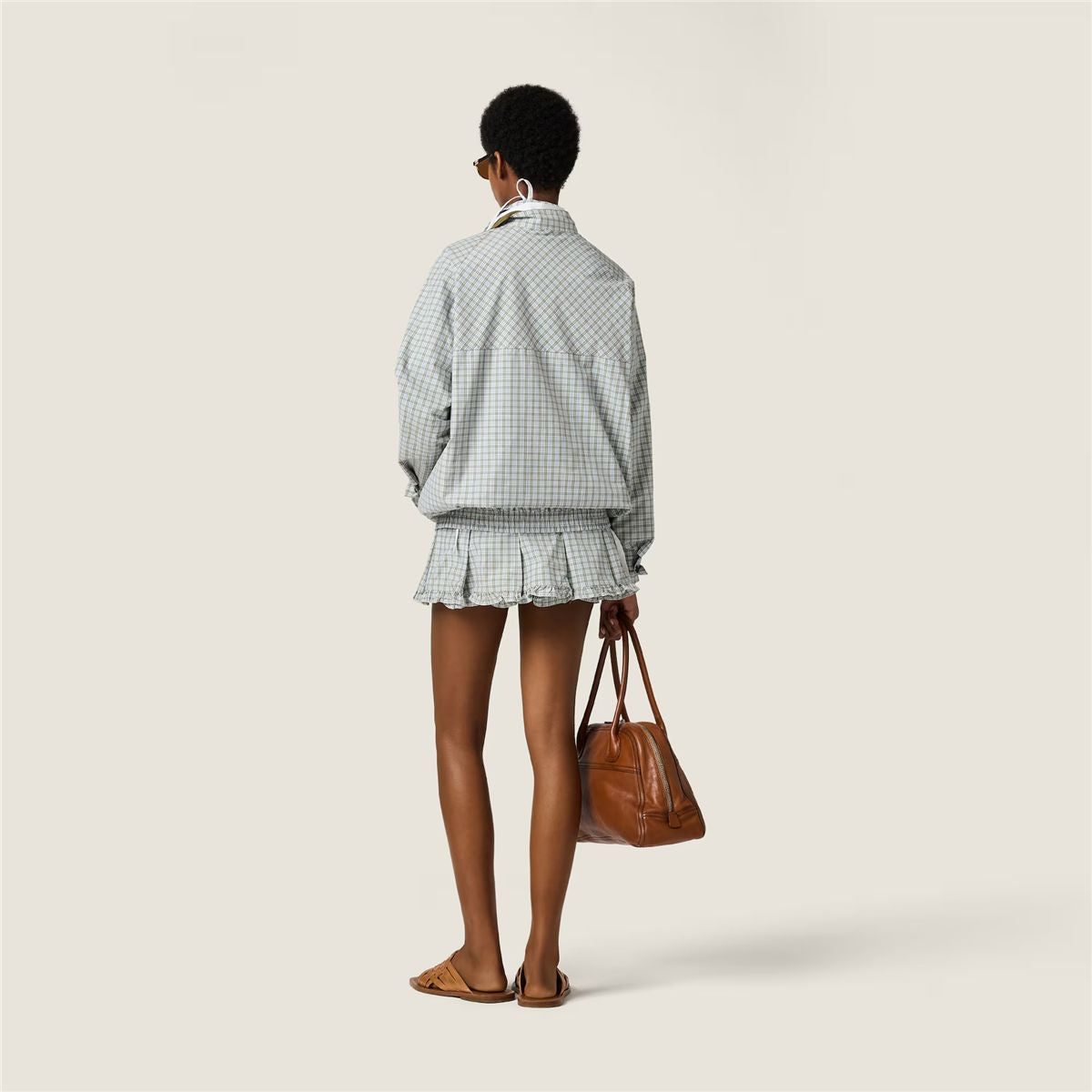 Checked technical fabric blouson jacket-MIU MIU-Verso