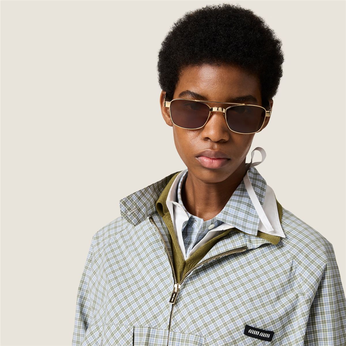 Checked technical fabric blouson jacket-MIU MIU-Verso