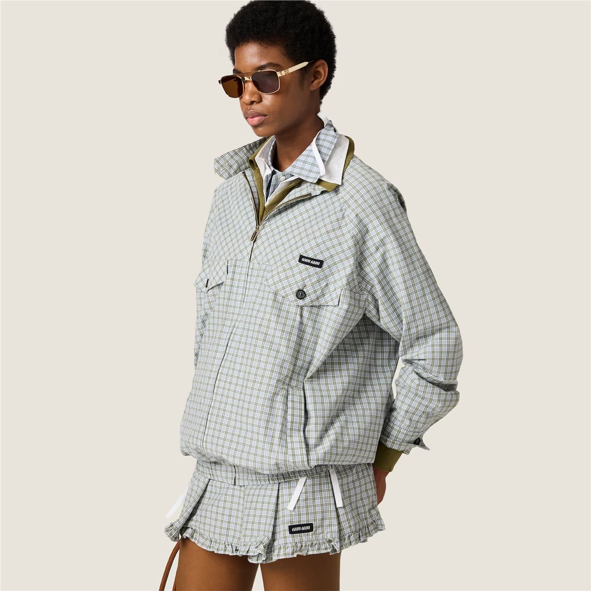 Checked technical fabric blouson jacket-MIU MIU-Verso