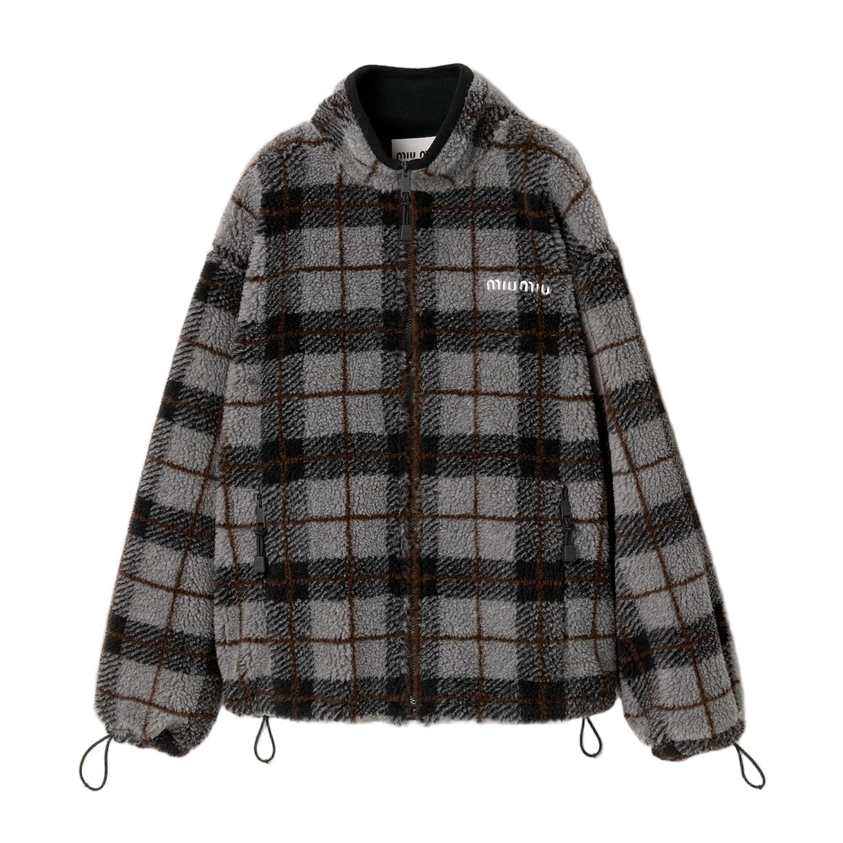 Checked teddy zipper jacket-MIU MIU-Verso