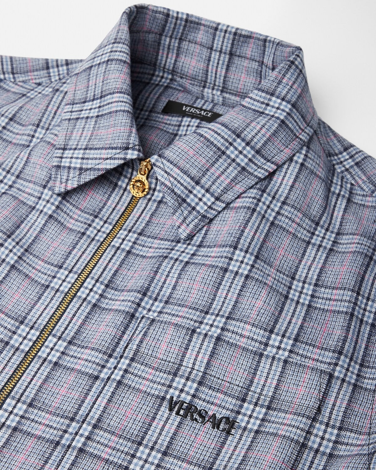 Checked Wool Flannel Zip Overshirt-VERSACE-Verso