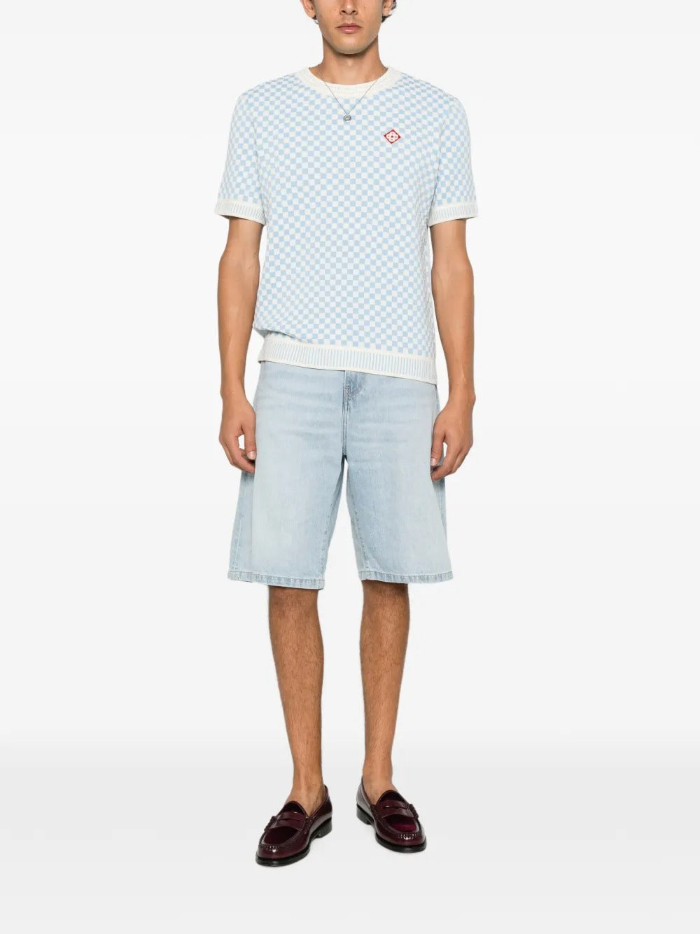 Checkerboard-knit logo-patch t-shirt-CASABLANCA-Verso