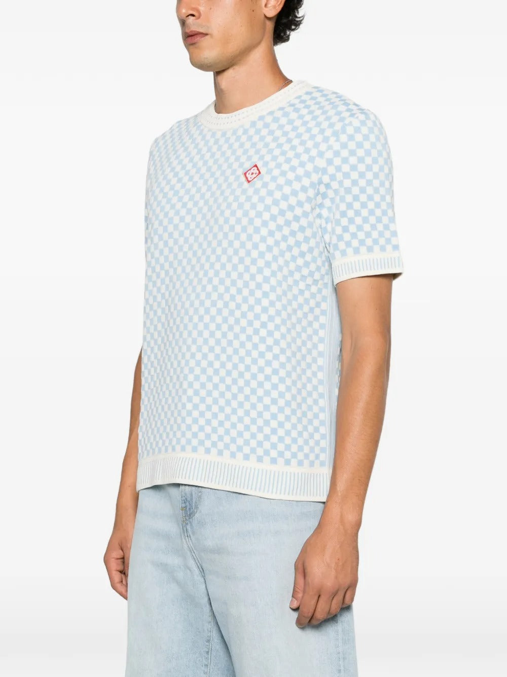 Checkerboard-knit logo-patch t-shirt-CASABLANCA-Verso