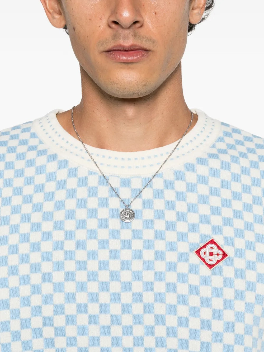 Checkerboard-knit logo-patch t-shirt-CASABLANCA-Verso