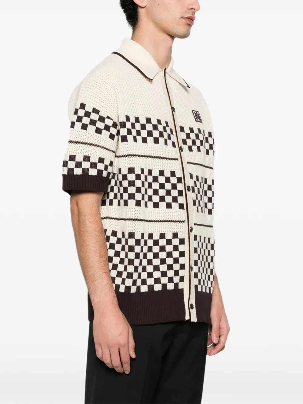 Checkered mesh logo-patch shirt-AMIRI-Verso