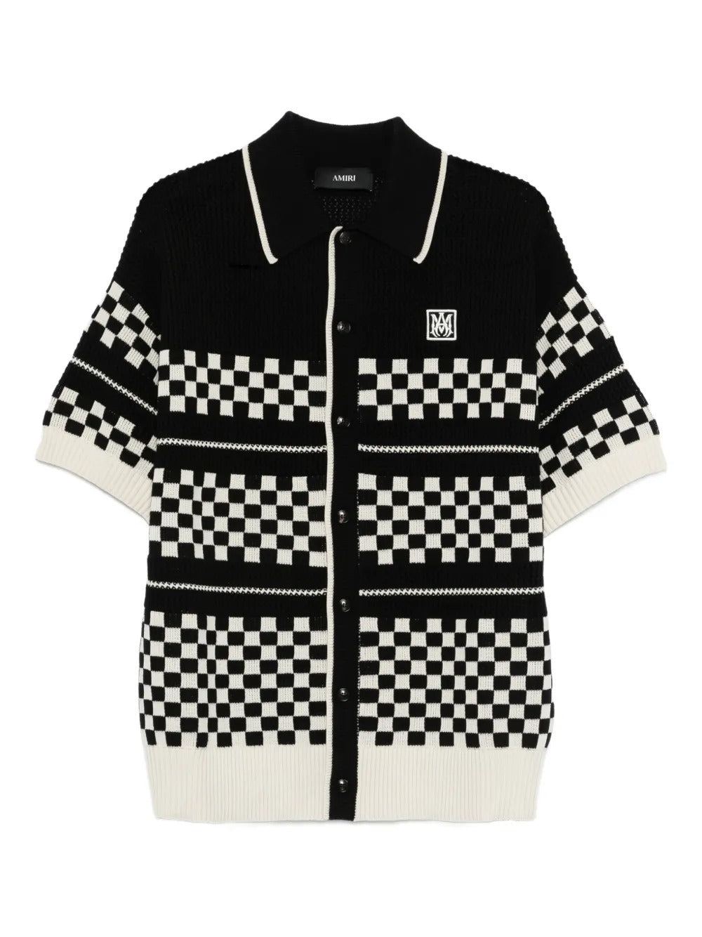 Checkered Mesh Logo-patch Shirt