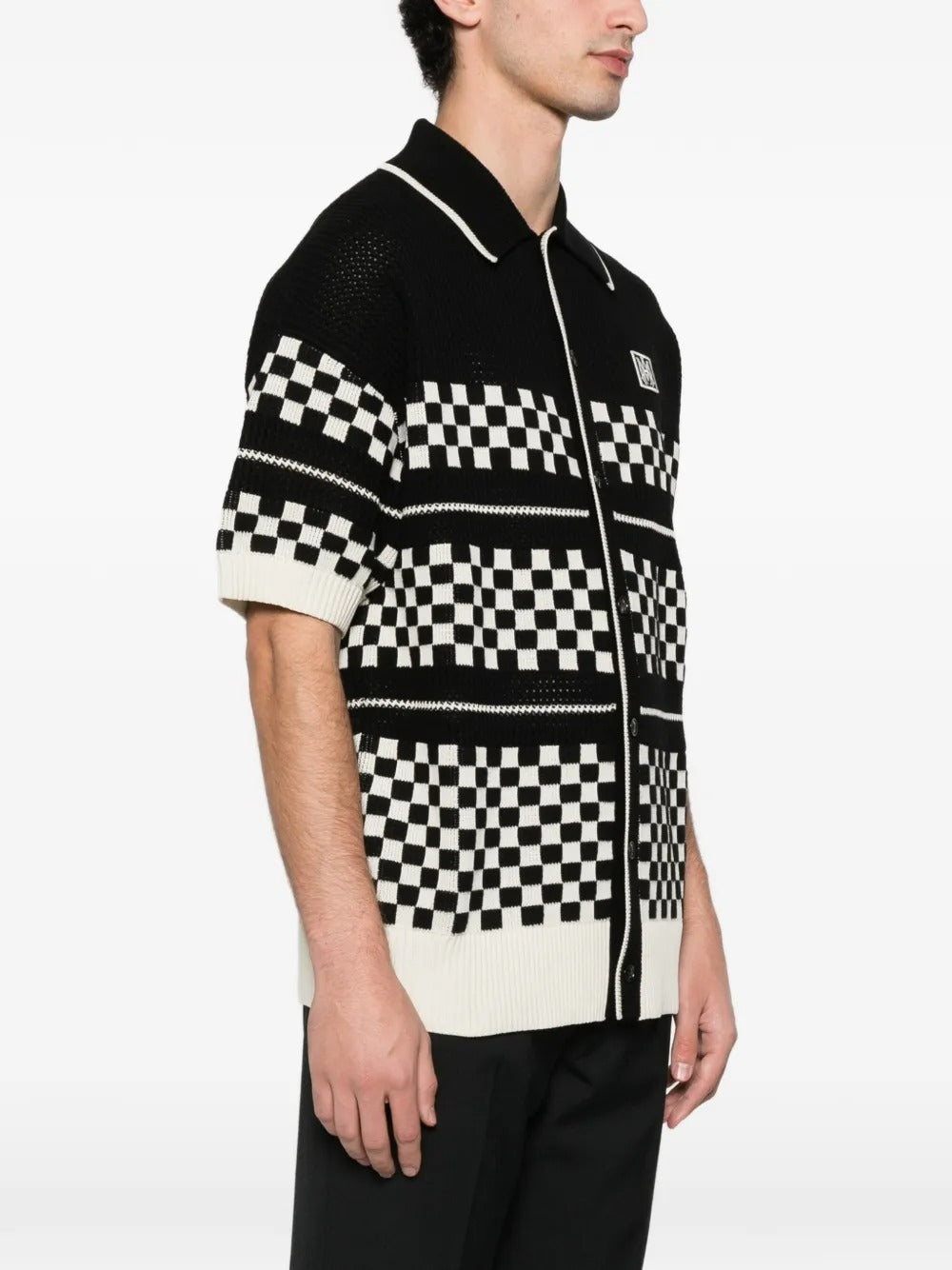 Checkered Mesh Logo-patch Shirt