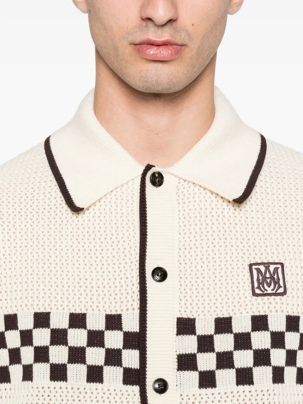 Checkered mesh logo-patch shirt-AMIRI-Verso