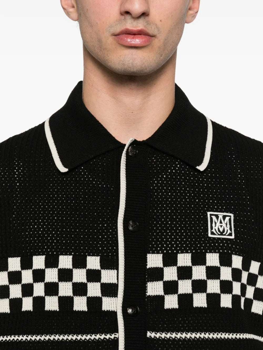 Checkered mesh logo-patch shirt-AMIRI-Verso