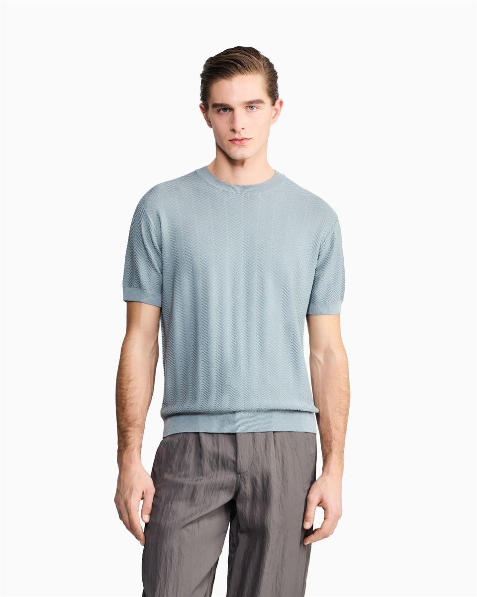 Chevron cotton and silk blend t-shirt-GIORGIO ARMANI-Verso