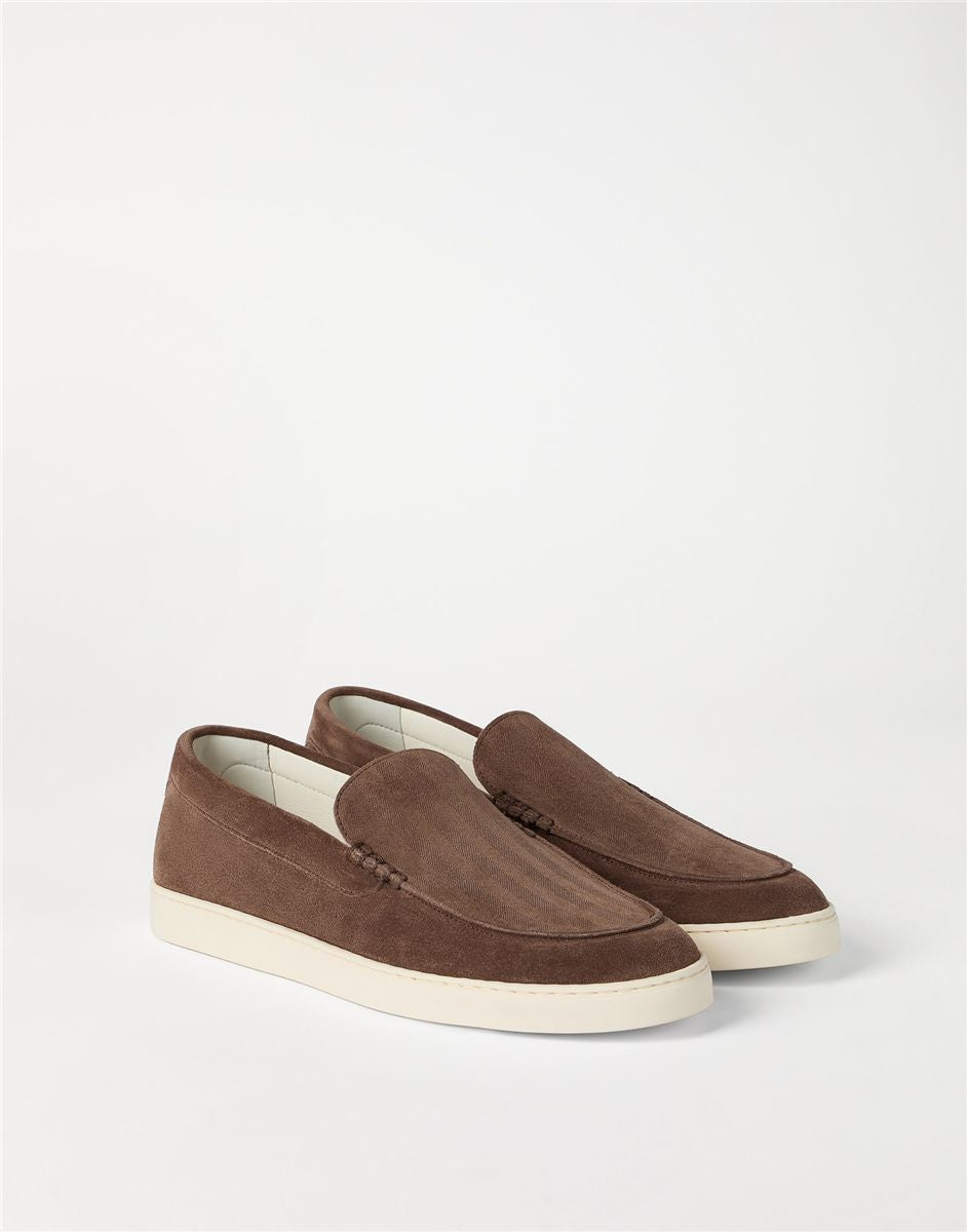 Chevron-effect suede loafer sneakers-BRUNELLO CUCINELLI-Verso