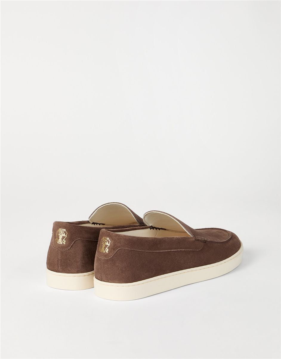 Chevron-effect suede loafer sneakers-BRUNELLO CUCINELLI-Verso