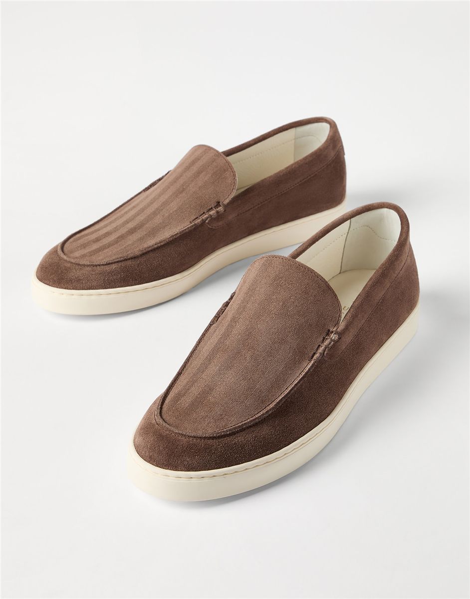 Chevron-effect suede loafer sneakers-BRUNELLO CUCINELLI-Verso