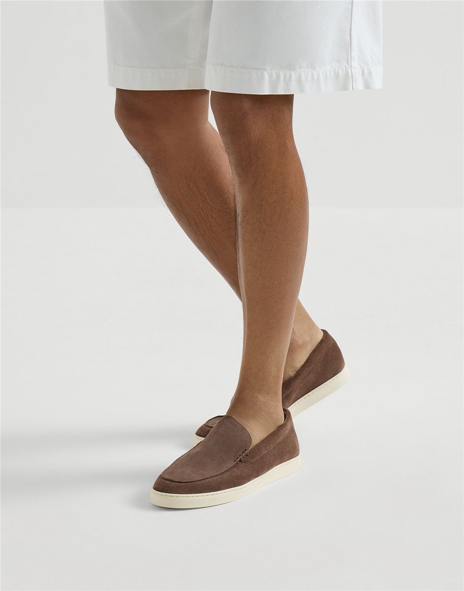 Chevron-effect suede loafer sneakers-BRUNELLO CUCINELLI-Verso