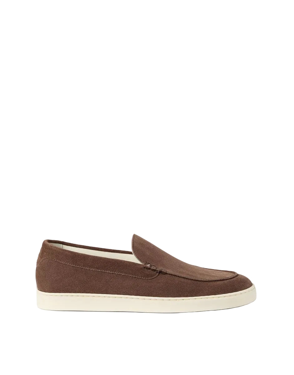 Chevron-effect suede loafer sneakers-BRUNELLO CUCINELLI-Verso