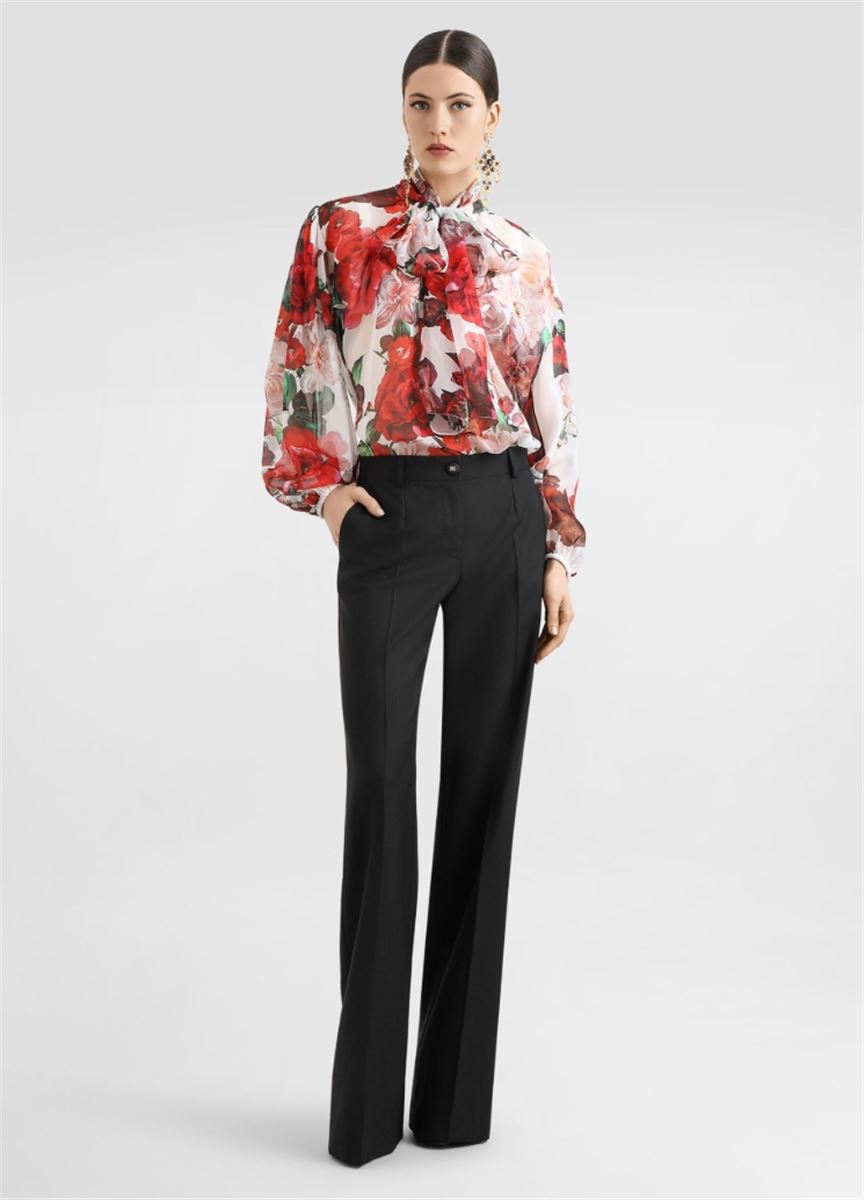CHIFFON PUSSY-BOW BLOUSE WITH ROSE PRINT - DOLCE & GABBANA - Verso