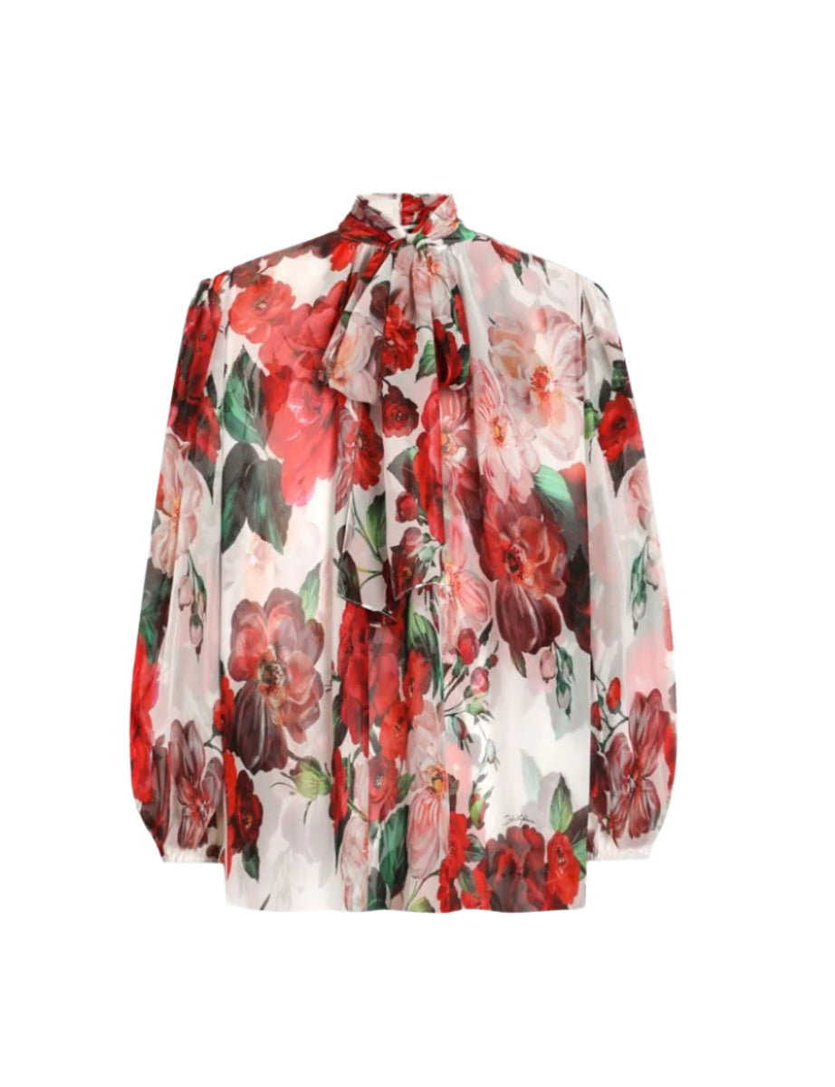 CHIFFON PUSSY-BOW BLOUSE WITH ROSE PRINT - DOLCE & GABBANA - Verso