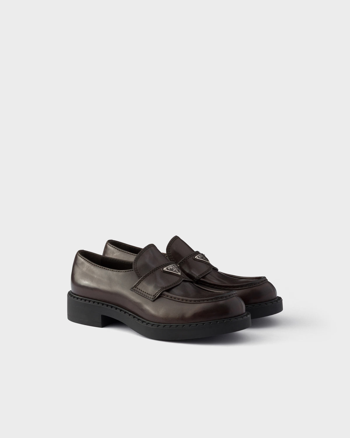 Chocolate Aged Leather Loafers-PRADA-Verso