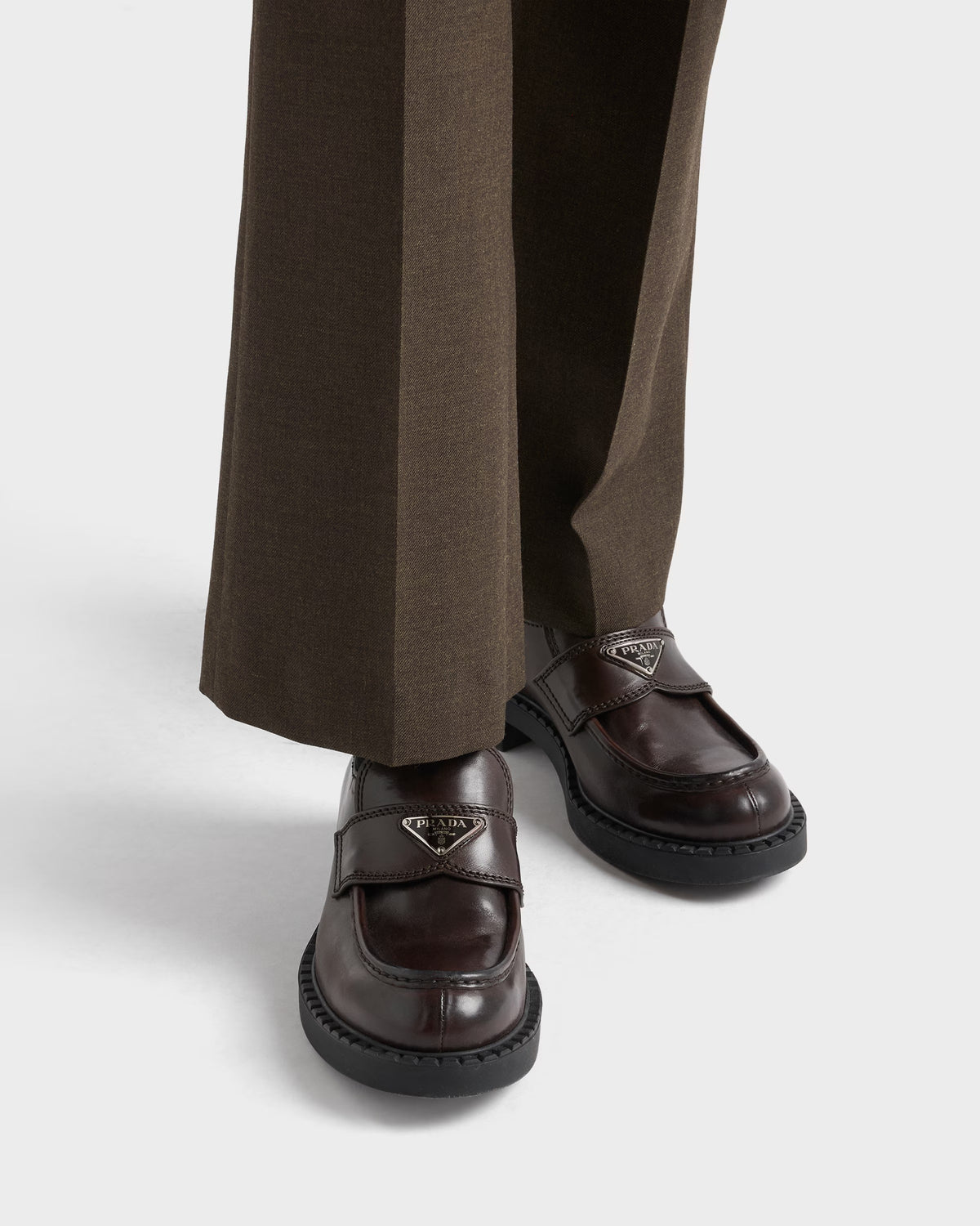 Chocolate Aged Leather Loafers-PRADA-Verso