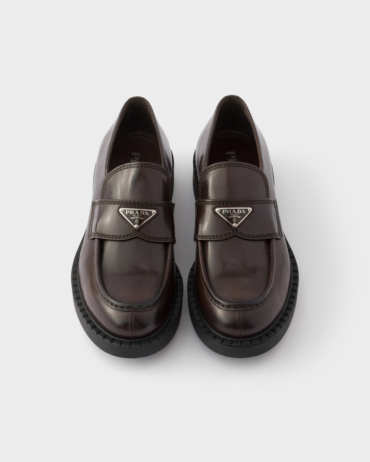 Chocolate Aged Leather Loafers-PRADA-Verso