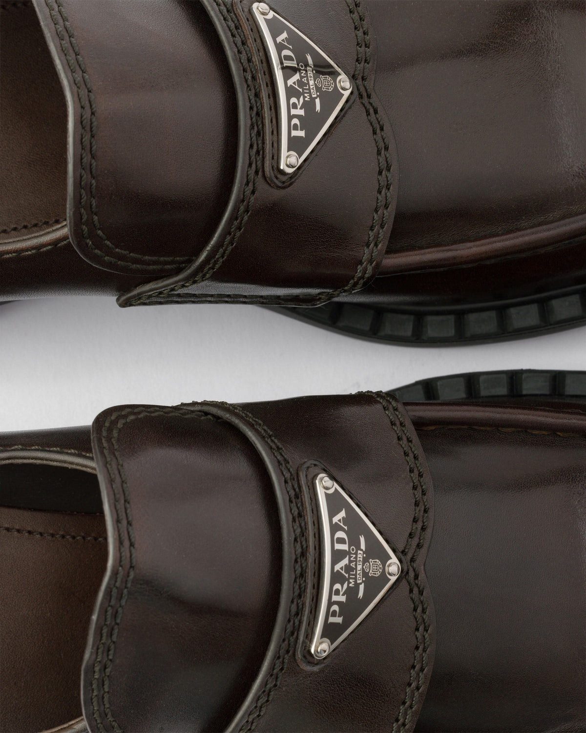 Chocolate Aged Leather Loafers-PRADA-Verso