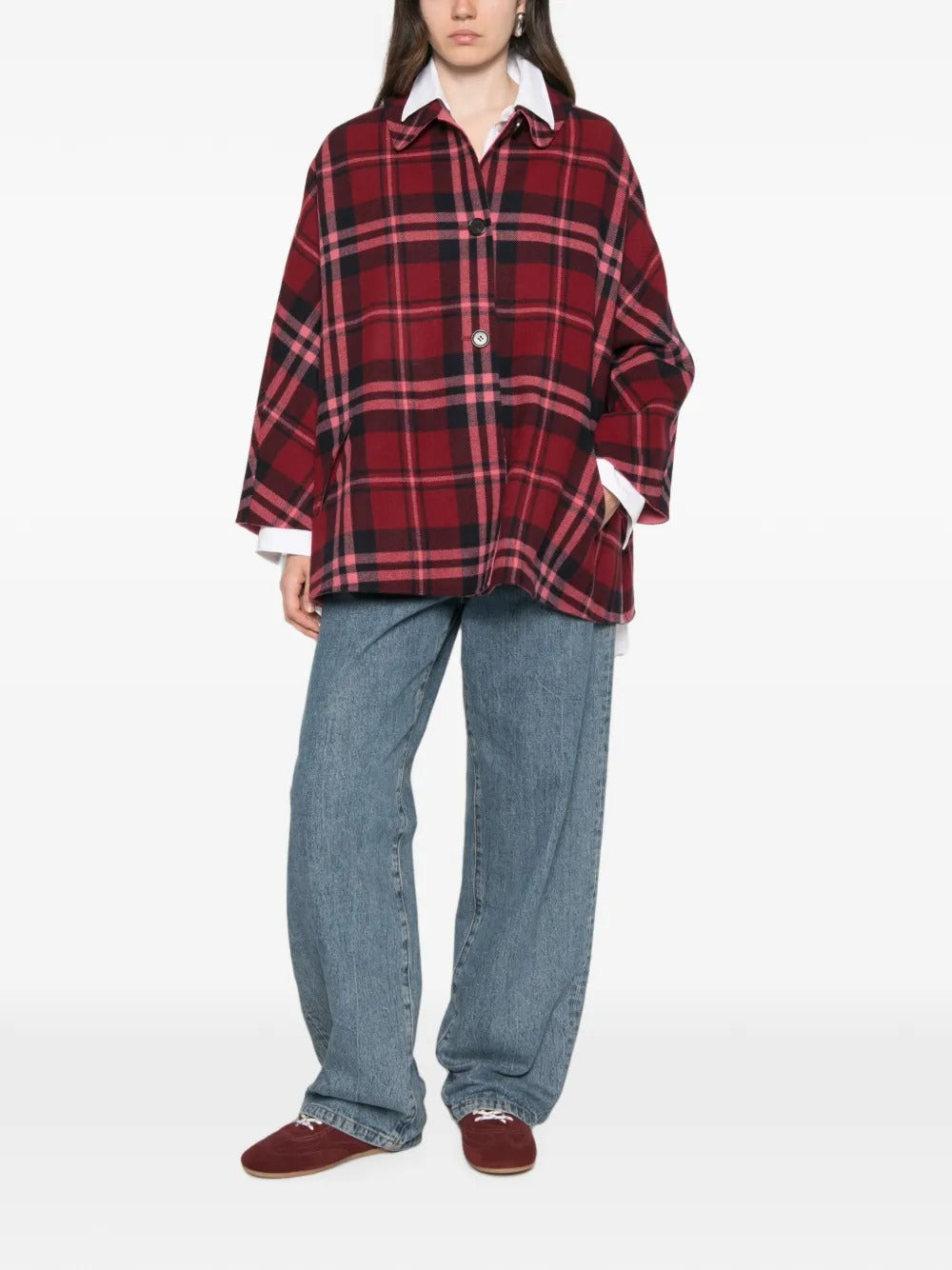 Clarissa check-pattern button-up reversible coat-ALICIA AUDREY-Verso