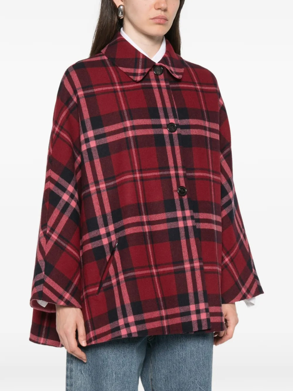 Clarissa check-pattern button-up reversible coat-ALICIA AUDREY-Verso