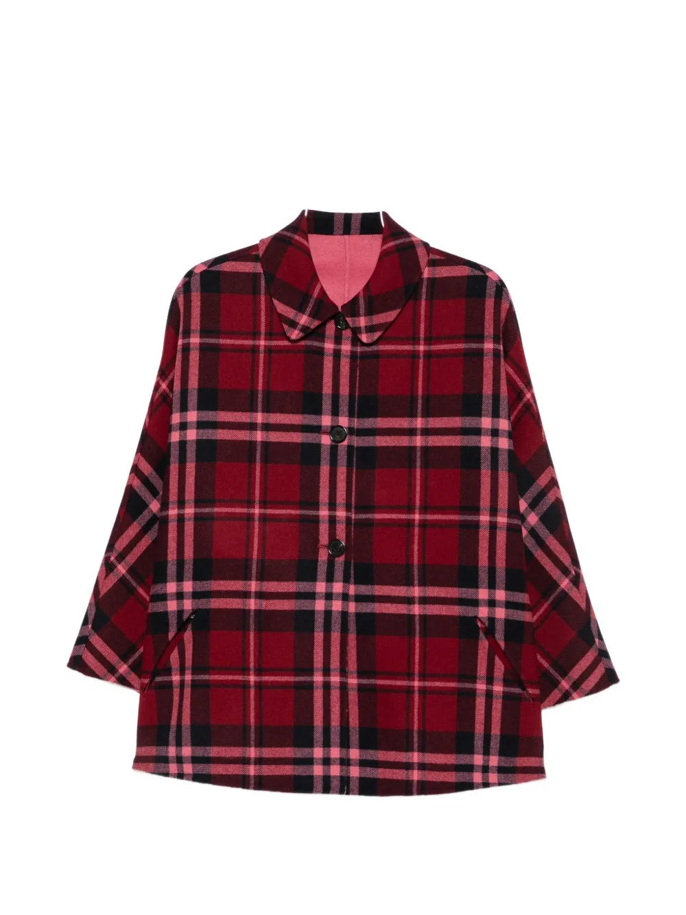 Clarissa check-pattern button-up reversible coat-ALICIA AUDREY-Verso