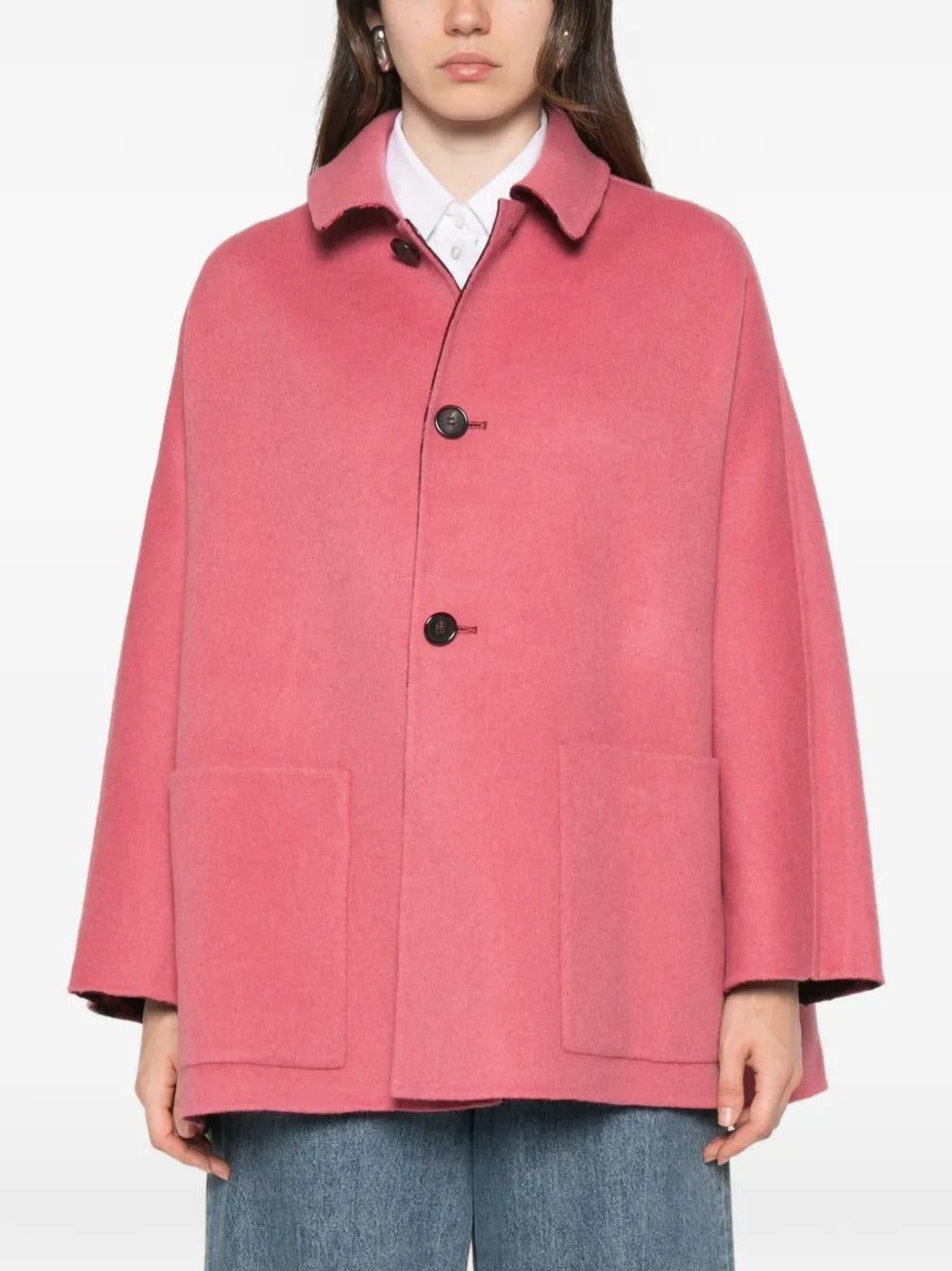 Clarissa check-pattern button-up reversible coat-ALICIA AUDREY-Verso