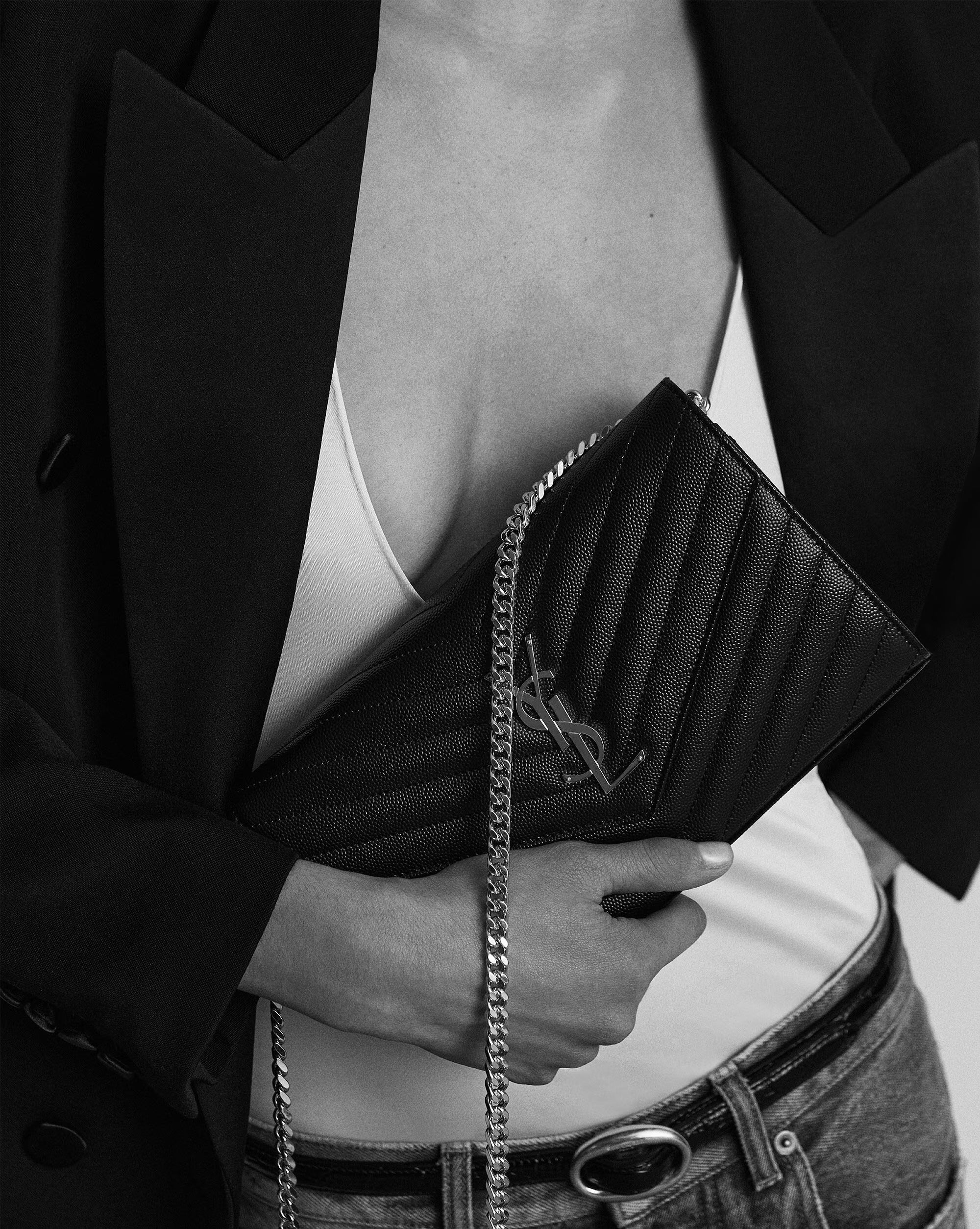 Classic cassandre chain wallet in grain de poudre leather-SAINT LAURENT-Verso