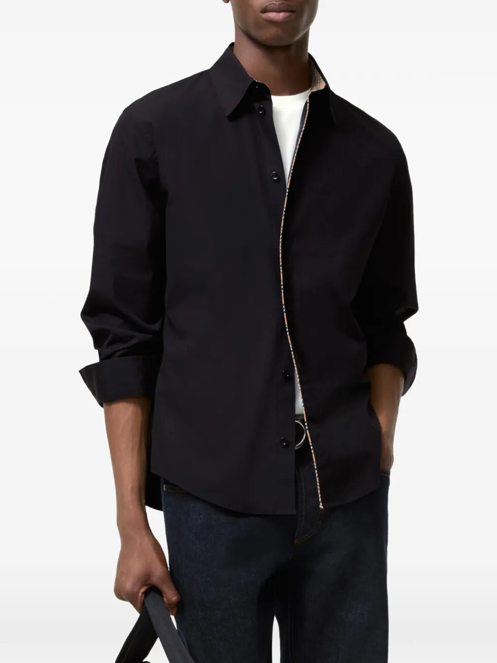 Classic-fit check piping cotton poplin shirt-BURBERRY-Verso
