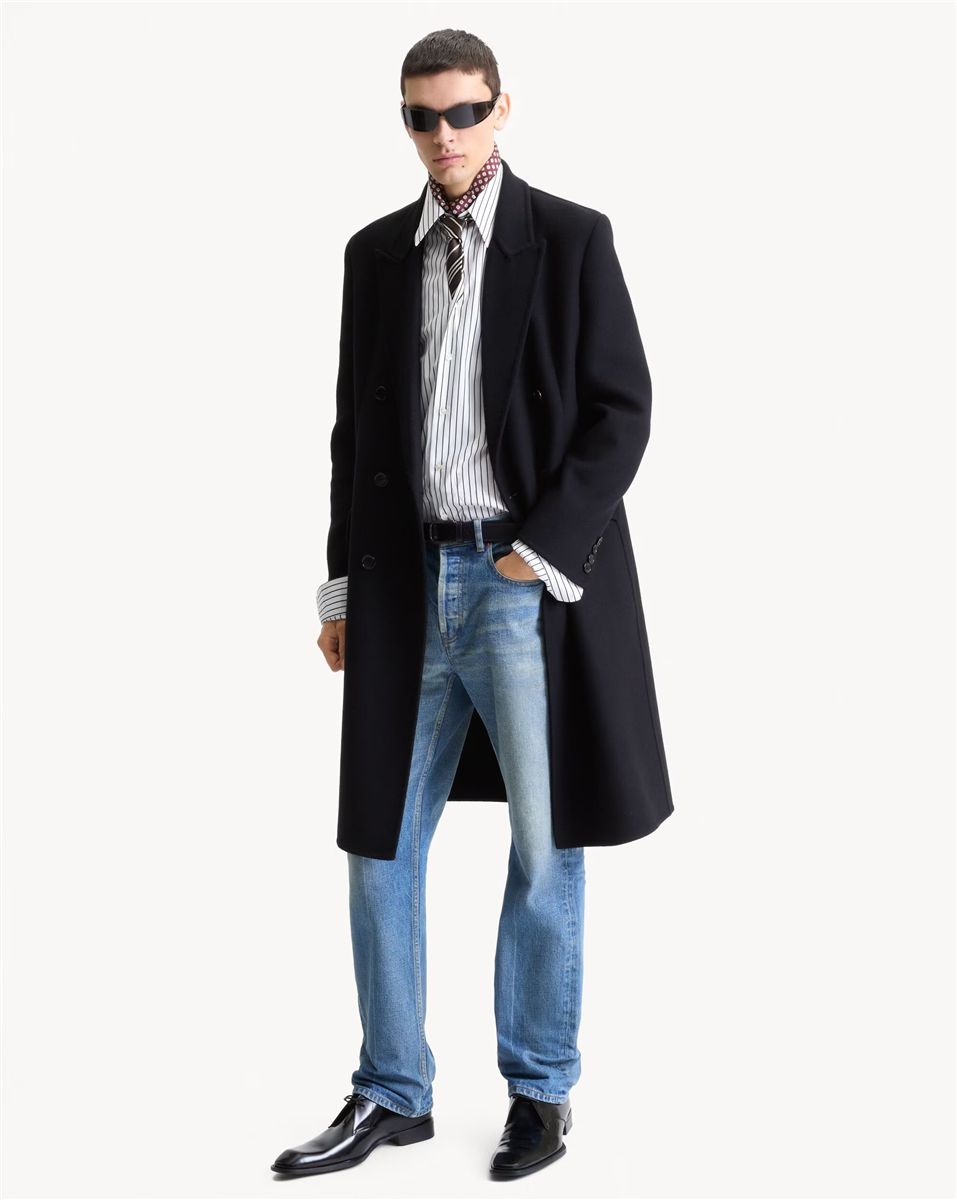 Coat in double-face wool felt-SAINT LAURENT-Verso
