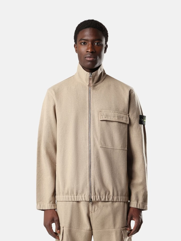 Comfort-fit zip-up overshirt with elasticated cuffs-STONE ISLAND-Verso