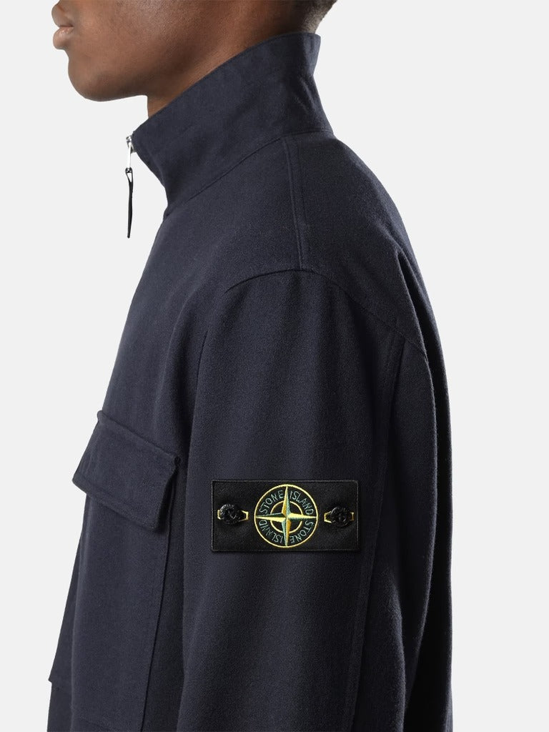 Comfort-fit zip-up overshirt with elasticated cuffs-STONE ISLAND-Verso