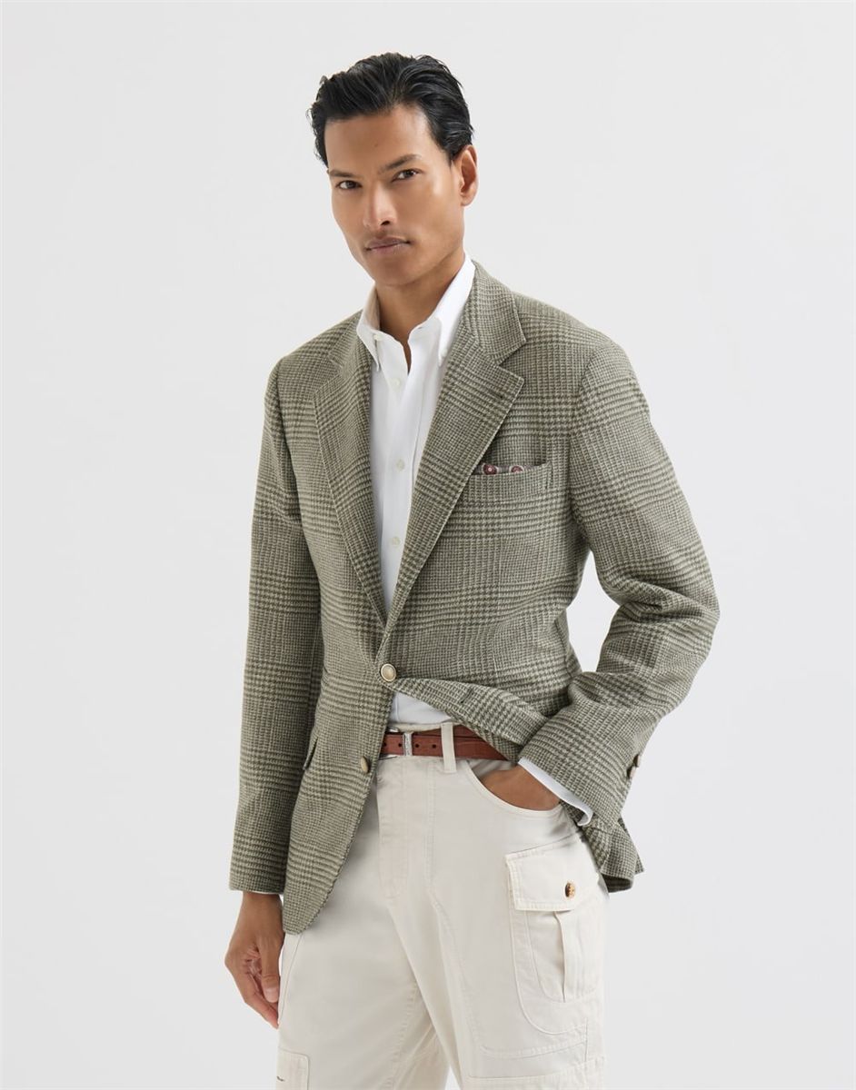 Comfort Wool and Cashmere Prince of Wales Flannel Deconstructed Blazer-BRUNELLO CUCINELLI-Verso