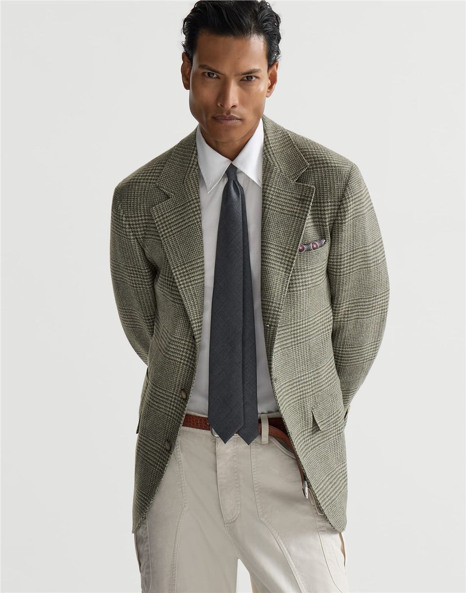 Comfort Wool and Cashmere Prince of Wales Flannel Deconstructed Blazer-BRUNELLO CUCINELLI-Verso
