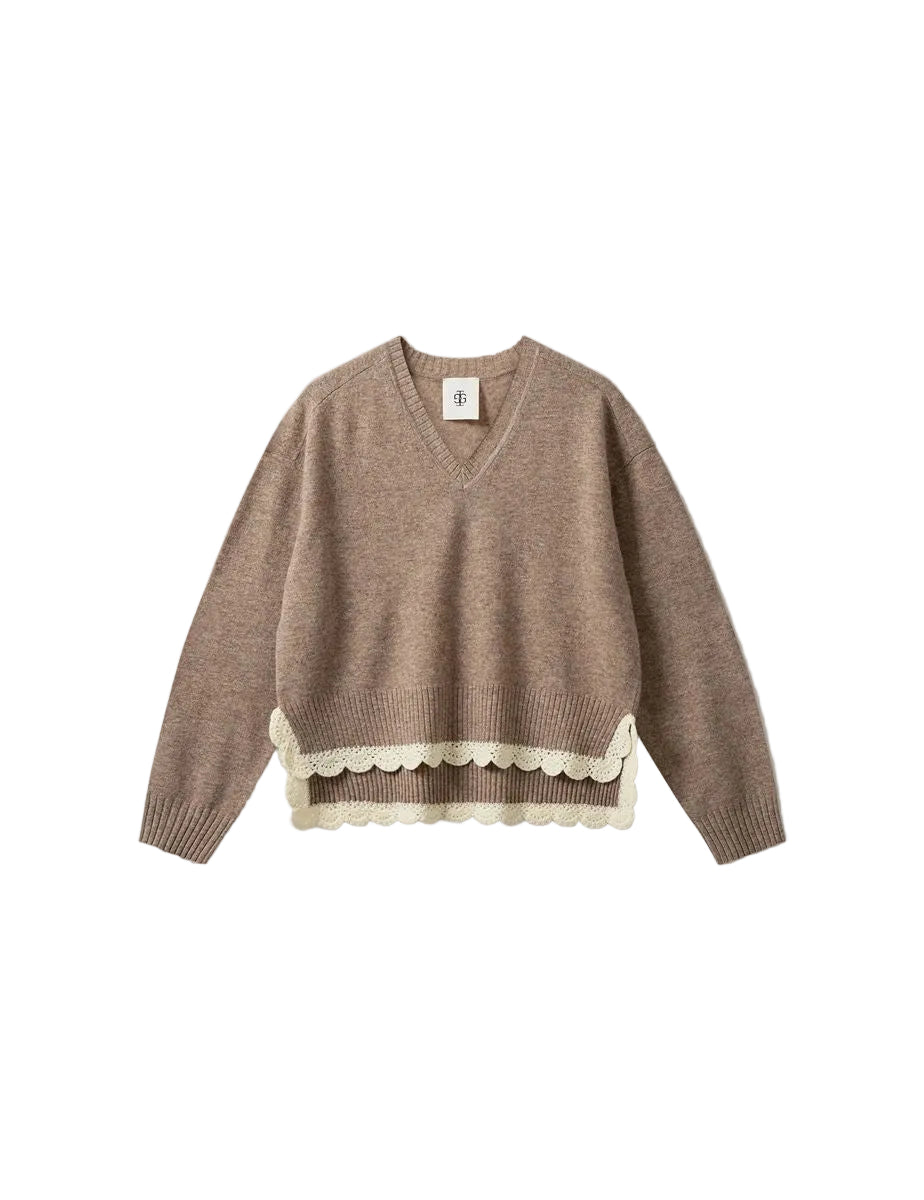 Como crochet v-neck beige melange-THE GARMENT-313107-8-Verso
