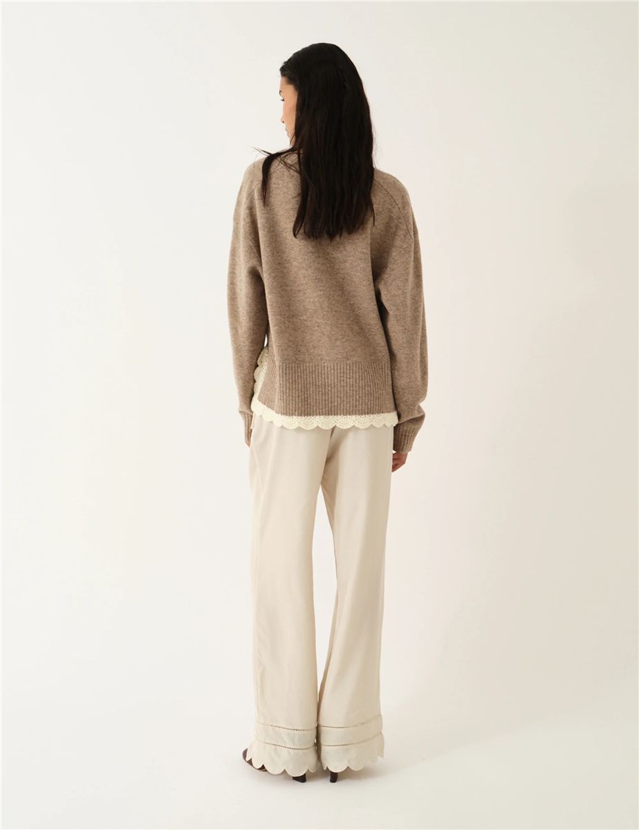 Como crochet v-neck beige melange-THE GARMENT-Verso