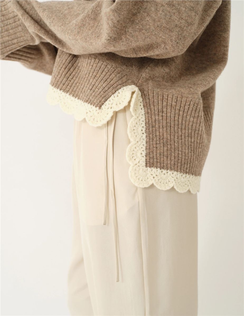 Como crochet v-neck beige melange-THE GARMENT-Verso