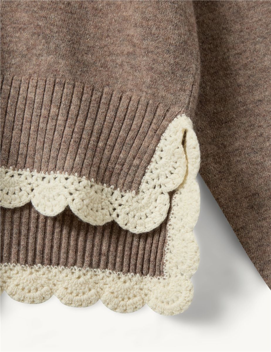 Como crochet v-neck beige melange-THE GARMENT-Verso