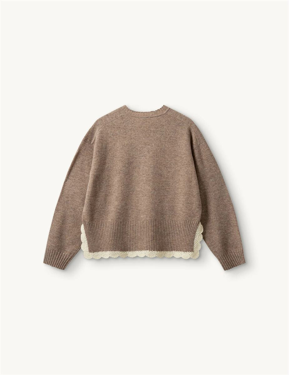Como crochet v-neck beige melange-THE GARMENT-Verso