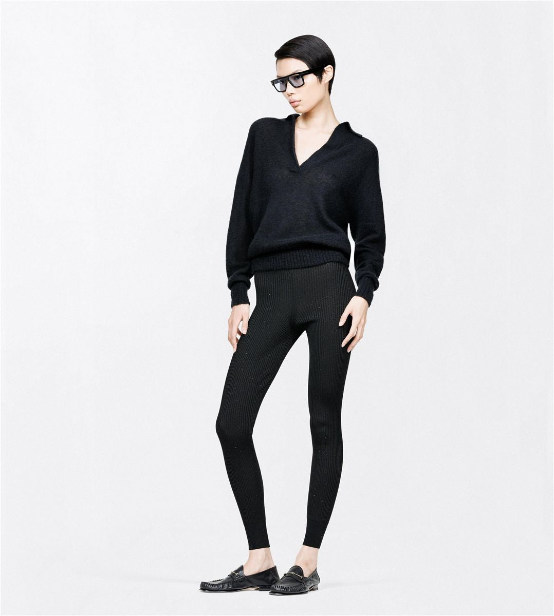 Compact lurex viscose mixed rib with micro sequins leggings-TOM FORD-Verso